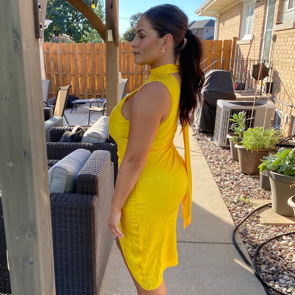 Ronny Kobo Watermark One Shoulder Silk Asymmetrical Dress